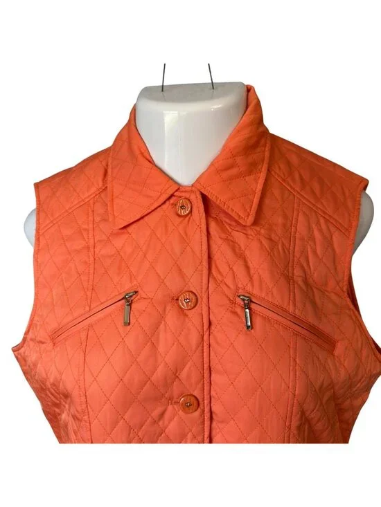 Womens I.C.Y. Quilted Vest XL Creamsicle Orange With Pockets Lightweight Layer - Picture 8 of 15